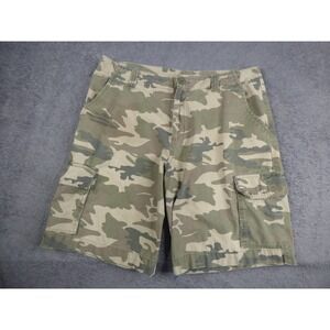Open Trails Mens Camo Cargo Shorts Size 38 Green Tan Cotton Ripstop Casual Hikin